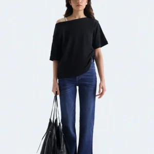 Cropped Boat Neck T-Shirt